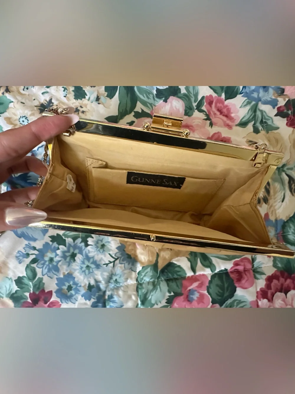 Gunne Sax Gold Satin Chain-Strap Clutch